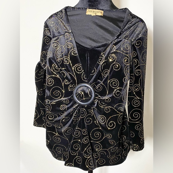 NWT Elementz Blouse Women’s Size S Black & Gold Cardigan Layered Top - Picture 2 of 4